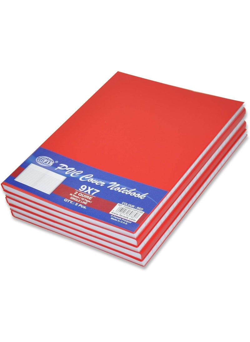 FIS PVC Cover Notebook, 9x7in, 2-Quires Red - FSNB9x72QPVCRE (5-Pieces) - Image 1